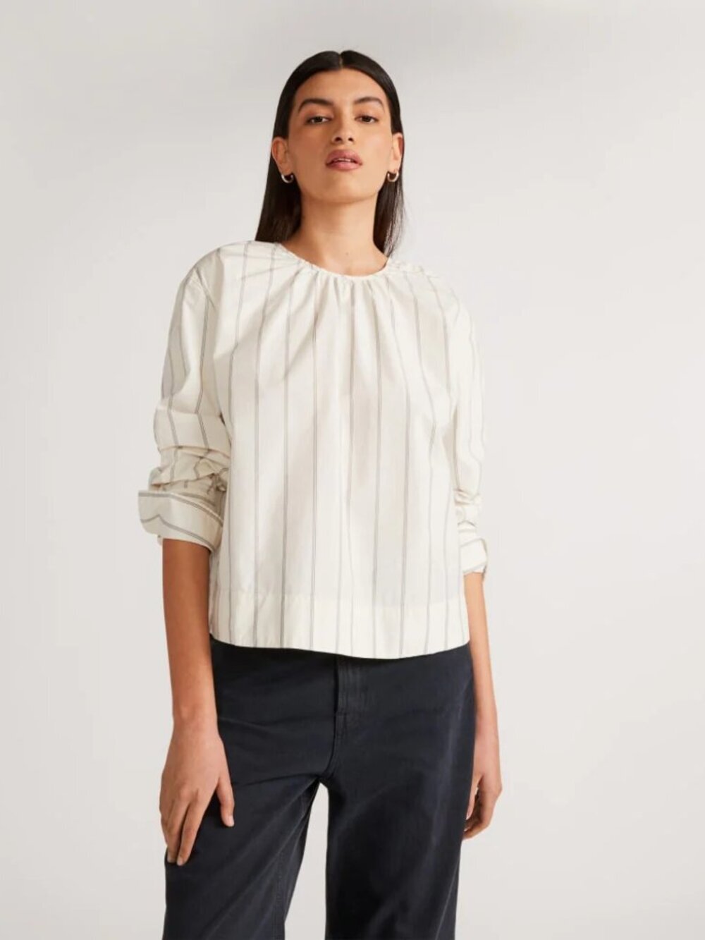 EVERLANE Ivory Striped Cotton Poplin Open Back Breeze Shirt Blouse, Size XS - Picture 1 of 16